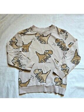 H&M Kids Beige Dinosaur Print Sweatshirt Size 6-8 Years